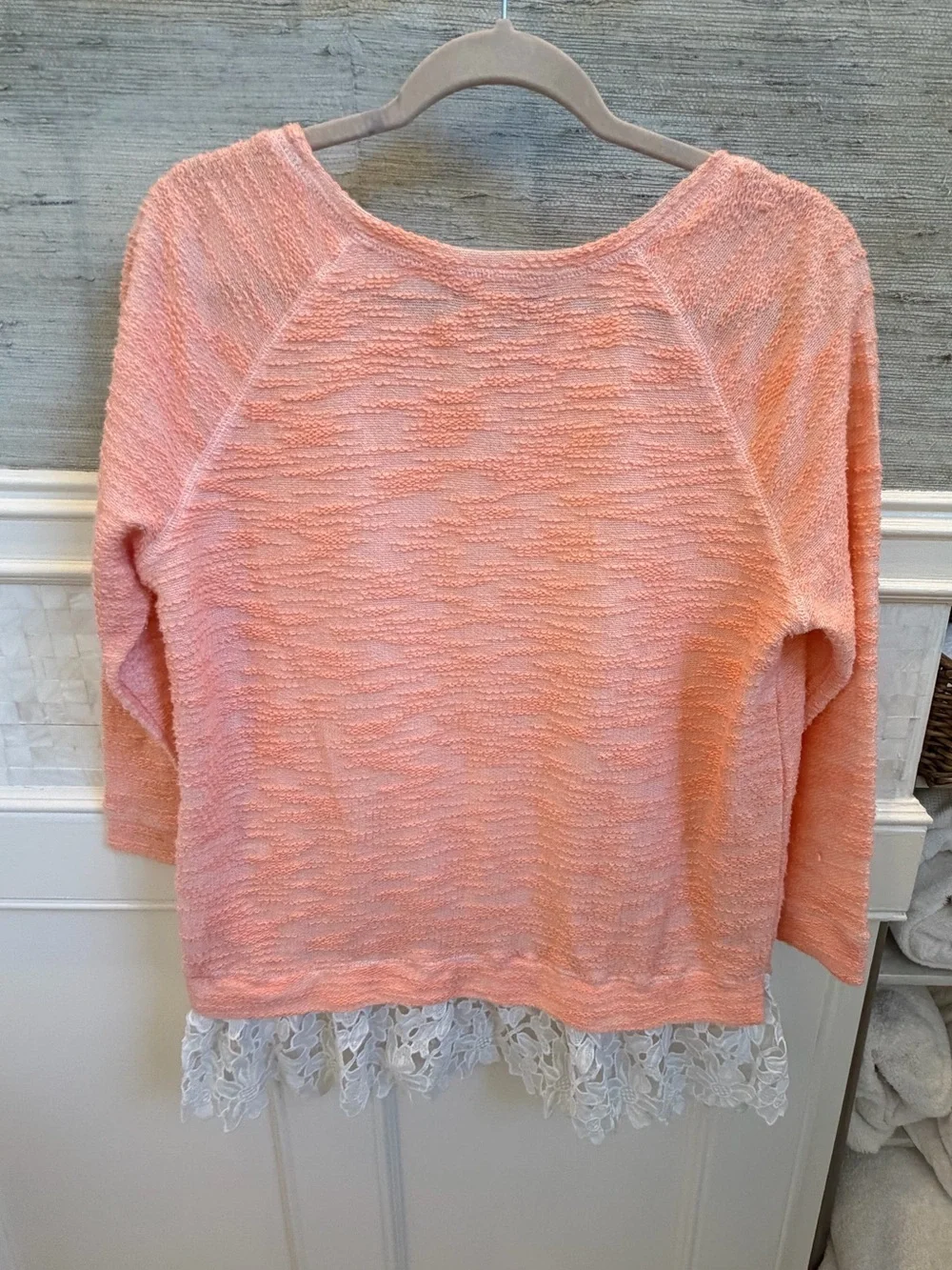 Anthropologie Sunday in Brooklyn lace hem sweater peach pull over top medium